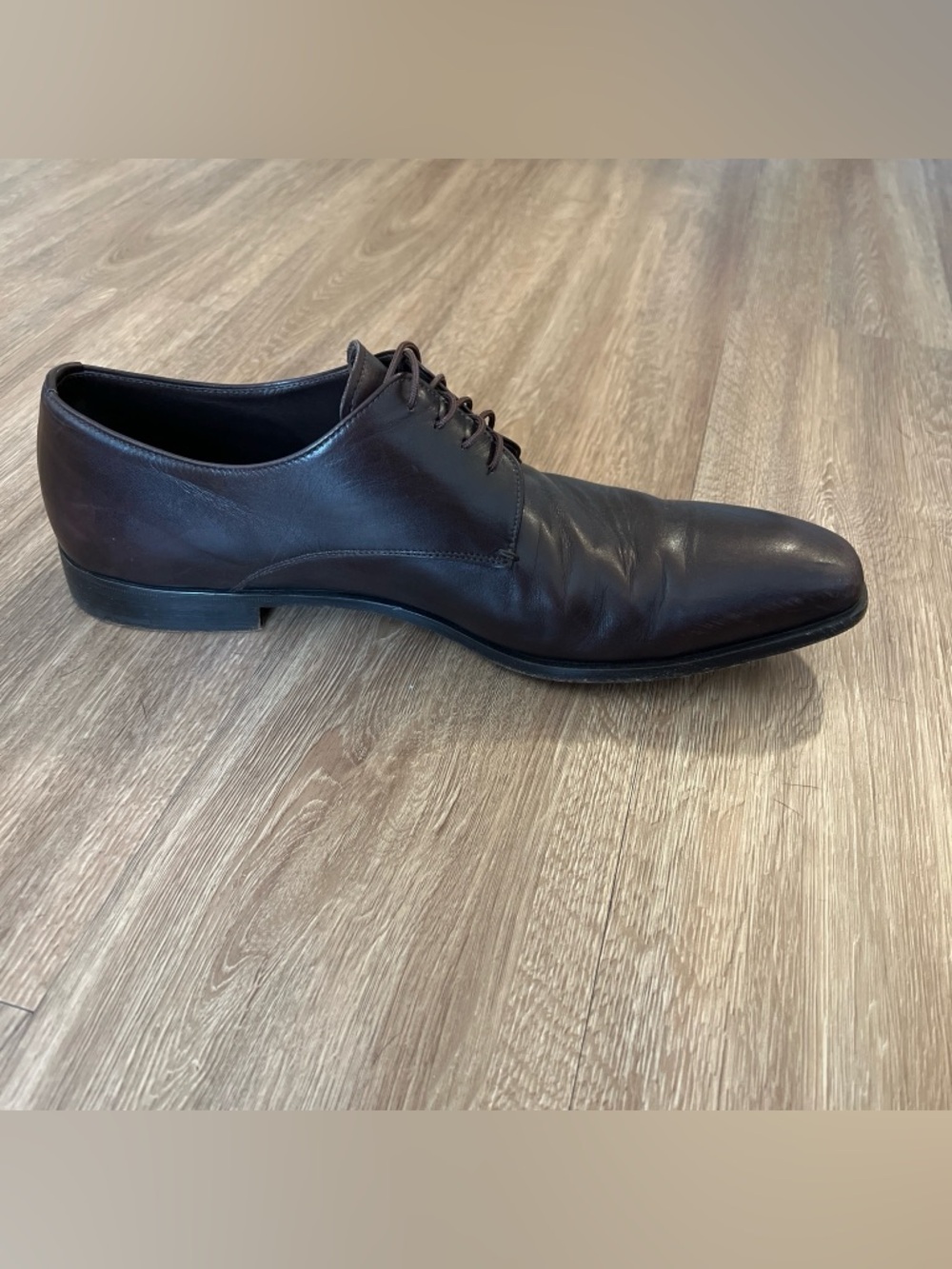 Prada Men's Dark Brown Leather Derby Dress Shoes - Picture 6 of 11